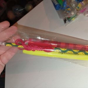 Green Smiley Face Design Pencil, Red Chequered Neck Pen & Yellow Highlighter - Back To School / Office Supply
