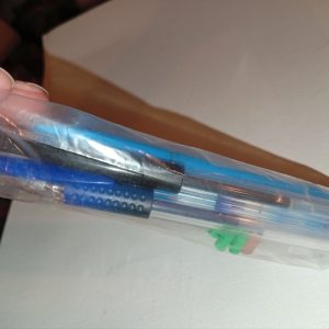 Blue Football Design Pencil, Blue & Black Gel Pens, Blue Highlighter & Reindeer Eraser - Back To School / Office Supply