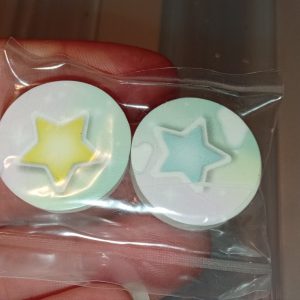 Pink-Green with Yellow Blue Star Design Twin Pack of Novelty Mini Erasers - Back To School / Office Supply