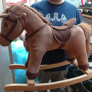 Child's Ride on Brown Rocking Horse Toy. Corduroy. Slight Damage. Repair Project