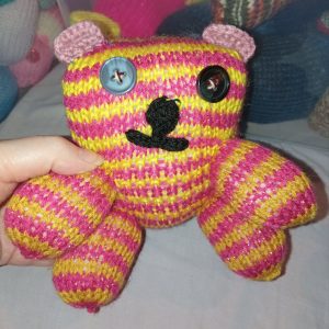 Mustard & Glittery Hot Pink Dizzys Striped Bear with Long Tail