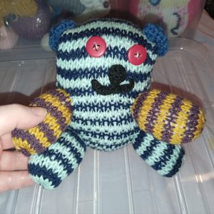 Dual Blue Mustard Mauve & Pink Dizzys Striped Bear with Short Tail