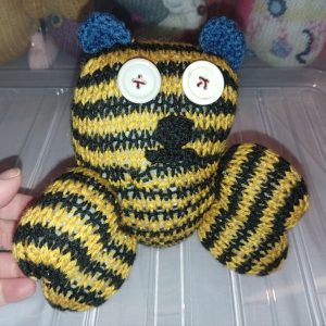 Mustard & Black Dizzys Striped Bear with Short Tail